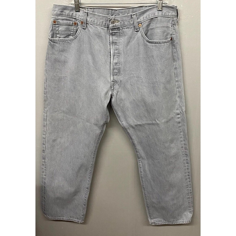 Levi's Original Fit Authentic Jeans Men 40x30 Gray Denim Light Wash Straight Leg